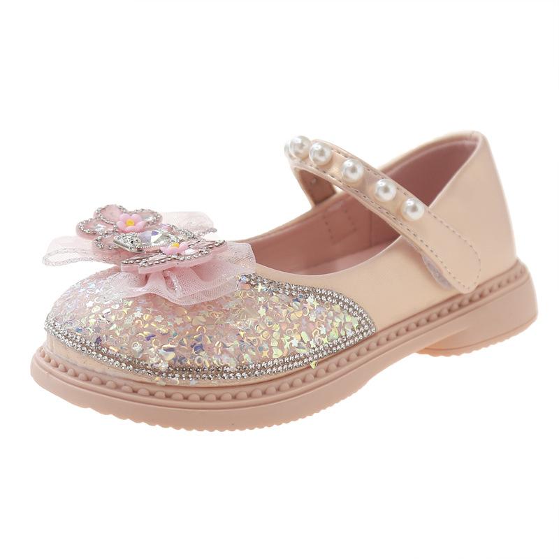 Girls leather shoes children's princess crystal shoes 2025 autumn new girls casual shoes rhinestone girls performance shoes