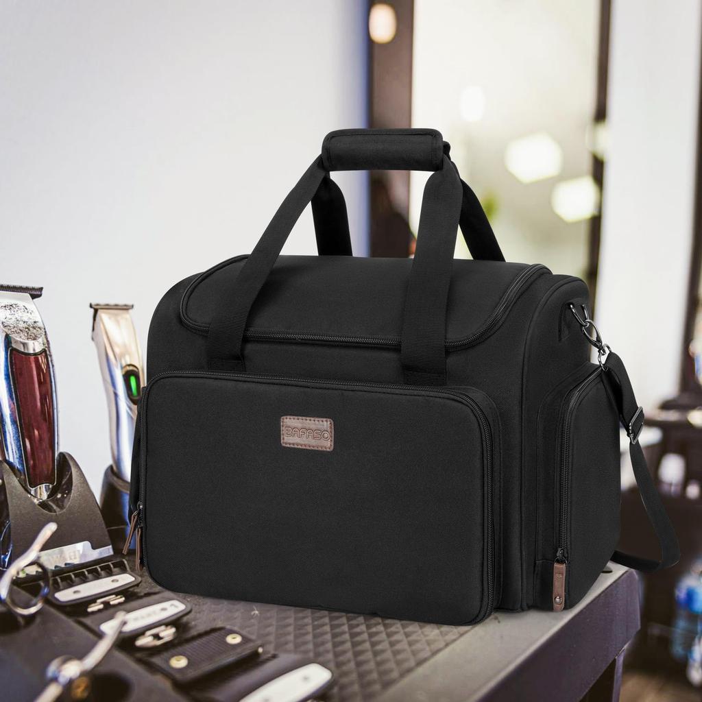 BAFASO Barber Tool Bag Black, Hairdressing & Grooming Supplies Organizer with Dividers, 2 Storage Pouches & Insulated Lining, Bag Only