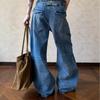 American retro Paris buckle bamboo pattern jeans boys new ins washed loose straight scimitar pants