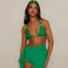 Beach Bikini Set with Skirt & Halter Top, Women's Diamond Swimsuit, Two-Tone Adjustable Bathing Suit