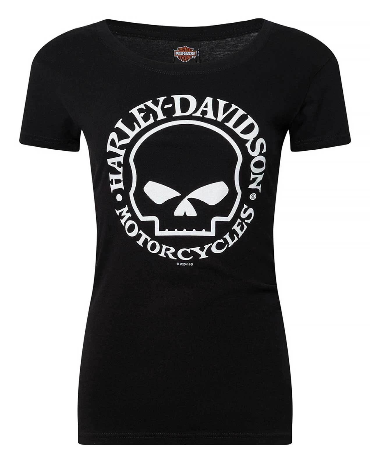 Harley-Davidson Women s Willie G Skull Logo Round Neck Short Sleeve Tee, Black L