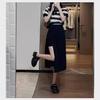 2025 High Waist Black A-Line Midi Skirt with Irregular Slit for a Slimming, Taller Look