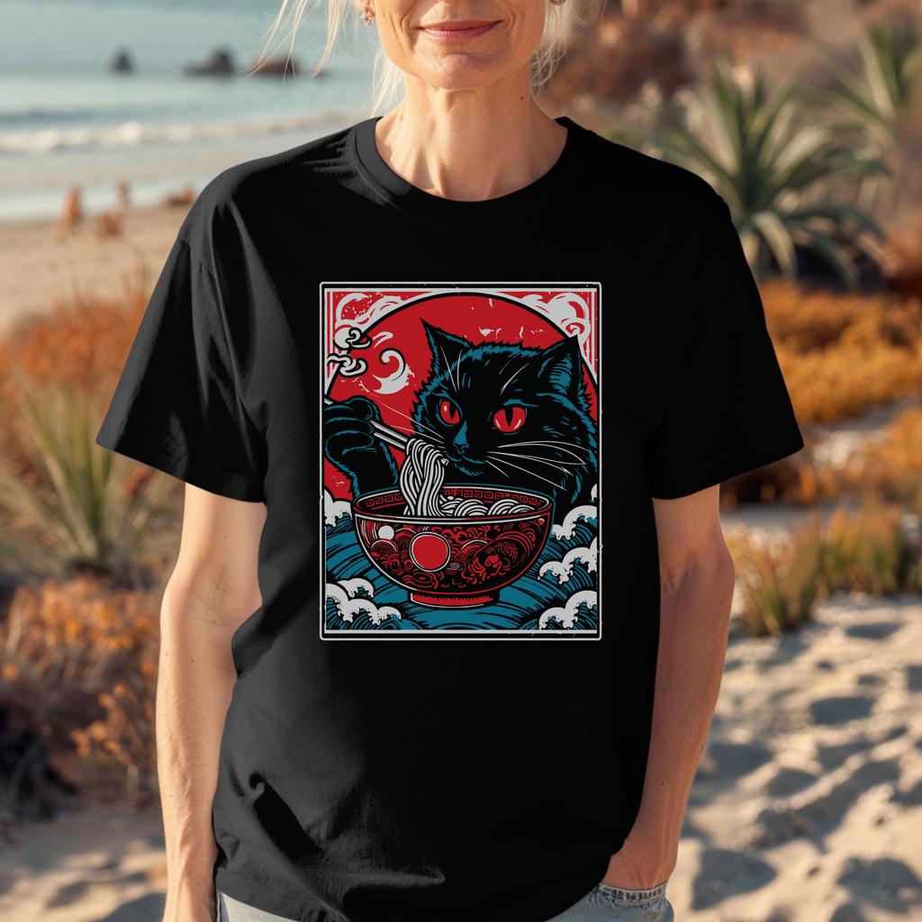 Cat Eating Ramen Shirt, Cute Cat Lover Tee, Japanese Art, Cat Lady Shirt, Gift for Cat Lovers, Cat Mom Dad, Cat Themed Gifts, Crazy Cats