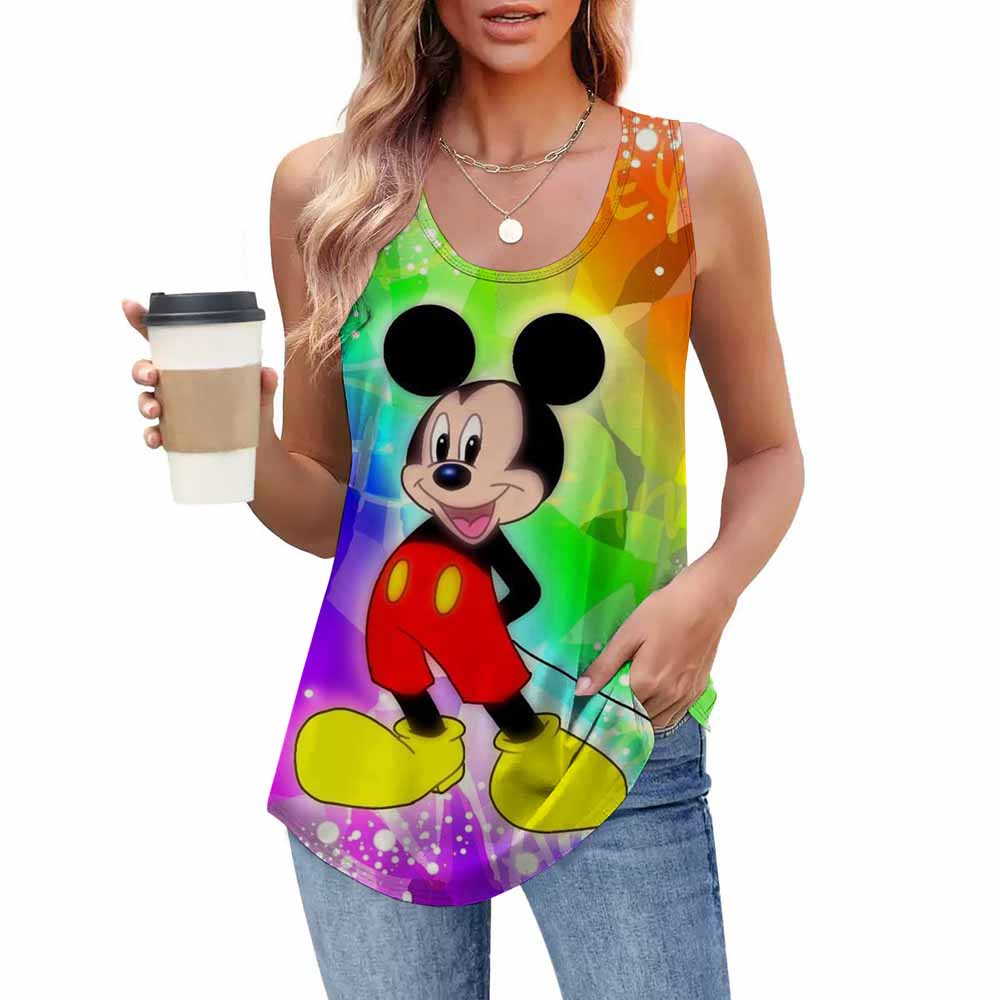 Modna koszulka z nadrukiem, casualowa, luźna, z okrągłym dekoltem, bez rękawów, odzież damska, T-shirty damskie