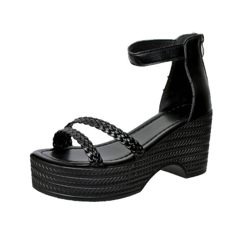 Sandalias de Tacón Alto para Mujer Talla Grande Tacón de Cuña Puntera Abierta Sandalias con Cremallera Trasera