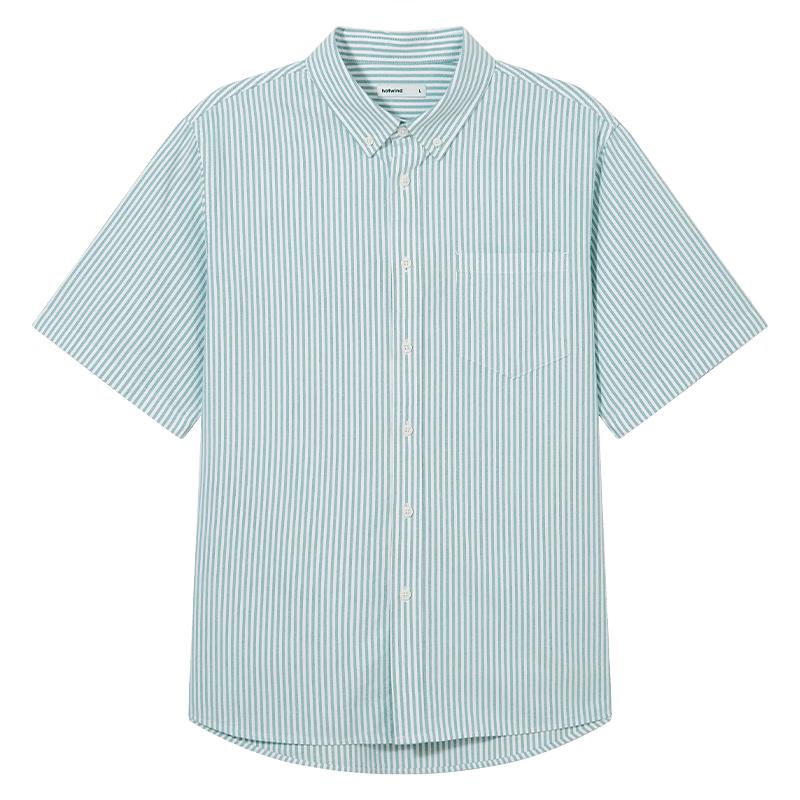 Hotwind Men's Short-Sleeve Striped Oxford Shirt