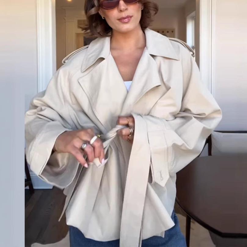 Casual Office Women's Bomber Jacket Chic Lace Up Lapel Collar Full Sleeve Female Coat Spring Office Lady Outerwear Commuting