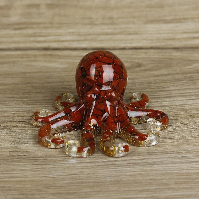 Miniature Octopus Statue Natural Crystal Agate Stone Crushed Stone Dropper Resin Squid Home Tabletop Landscape Ornaments Crafts