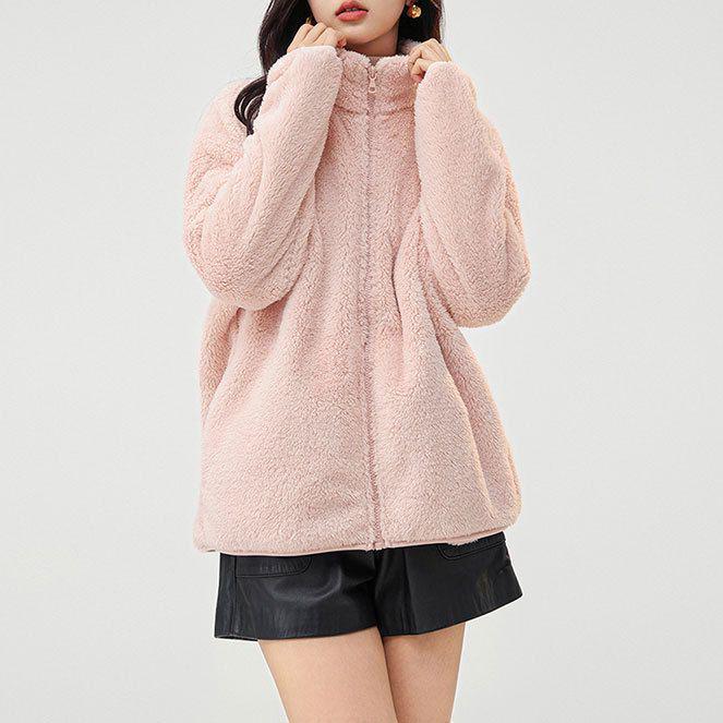 Women's Double-Sided Fleece Hoodie Jacket - Warm, Velvet Thickened, Stand Collar Zipper Cardigan for Winter