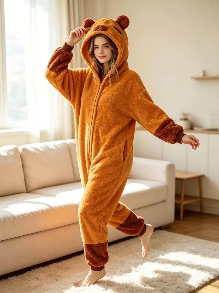Unisex Einteiler Capybara Kigurumi Erwachsene Fleece Anime Schlafanzug Hausanzug Weihnachten Halloween Cosplay Kostüm Overall