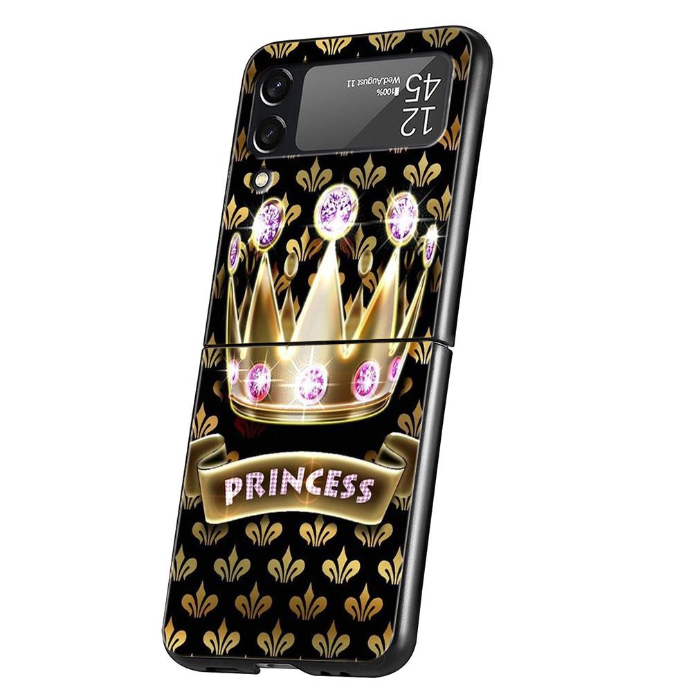 Diamond Crown Hard PC Phone Case For Samsung Galaxy Z Flip 4 5 Black Cover For Galaxy Z Flip 3 Foldable Shockproof Cases Capas