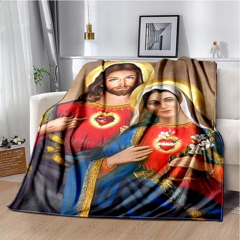 Retro Jesus Virgin Mary Art Flannel Blanket,Ultra Soft Warm Plush Throw for Home Bedroom Bed Sofa Cover Office Travel Gift Kid