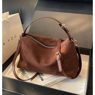 Faux Suede Solid Color Zipper Shoulder Bag 2026 Winter Exquisite Simple Casual Bags Durable for Daily Commuting Women's Handbags