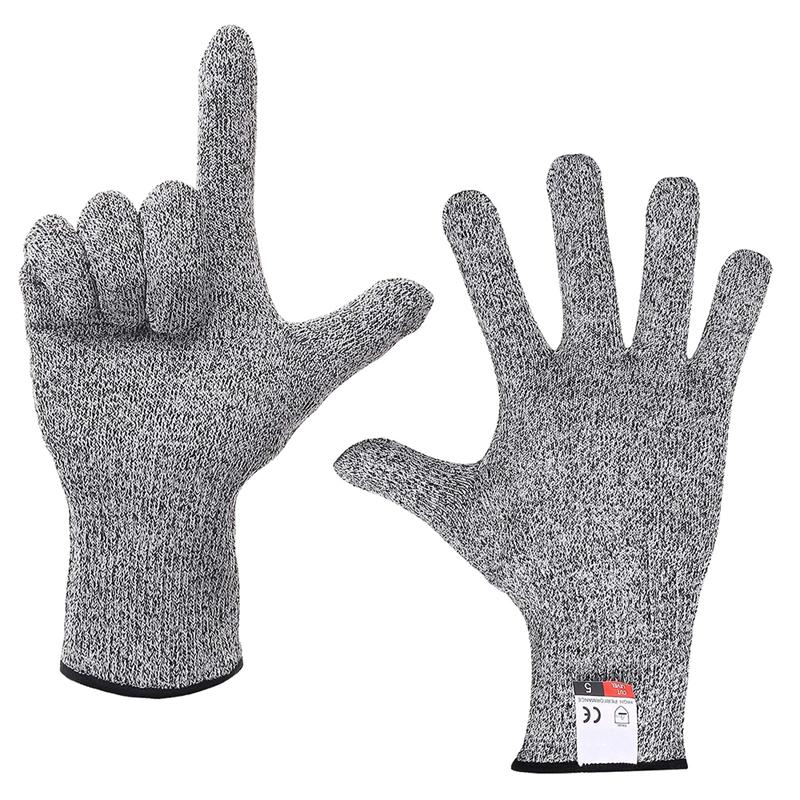 

1 пара перчаток с защитой от порезов, высокоэффективная защита уровня 5, перчатки из HPPE, защита от порезов ножом, перчатки для кухни, дома, сада XS серый