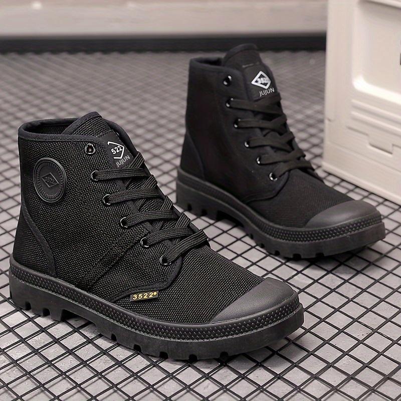 Breathable High-Top Canvas Military-Style Boots | Men's & Women's Unisex Ankle Support Shoes - Durable Rubber Sole, Round Toe Lace-Up Design