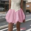 Trendy Versatile Solid Color Mini Lantern Puffy Skirt with Waist-Cinching Slim Fit