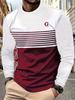 New Men's Autumn Patchwork Striped Creative Print Comfortable Soft Round Neck Long Sleeved T-shirt Outdoor Urban Casual Top