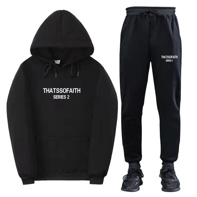 Men Women Hoodie Sweatpants Set Casual Fleece Lined Tracksuit Sportswear