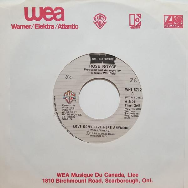 

7-дюймовая пластинка ROSE ROYCE Love Dont Live Here Anymore WHI8712 Whitfield Recor 1978 Канада SoulFunk Б/у