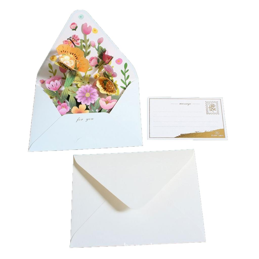 3D Flower Greeting Card Unique and Exquisite Design for Birthday Thank You Christmas New Year with Envelope Message Card