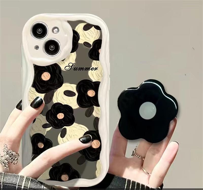 Floral Flower Bracket Case Cover for Samsung Galaxy S25 S24 FE S22 S23 Ultra Plus A56 A55 A35 A54 A15 A16 A17 5G Wavy Shell
