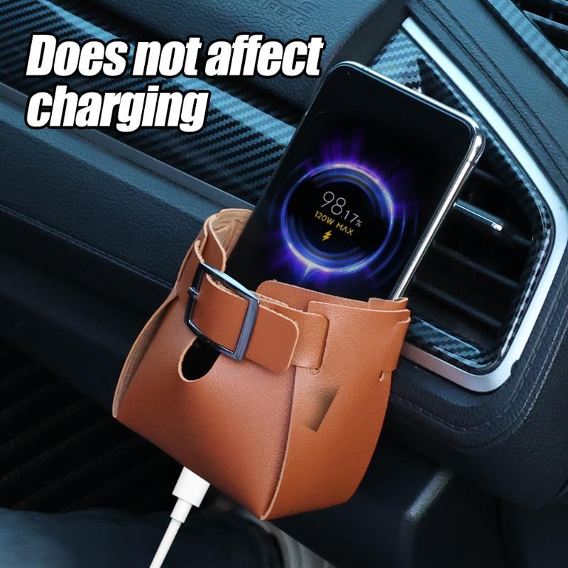 Car Air Outlet Storage Bag Automatic Air Vent Hanging Multifunctional Storage Holder Portable Leather Item Organizer Storage Bag