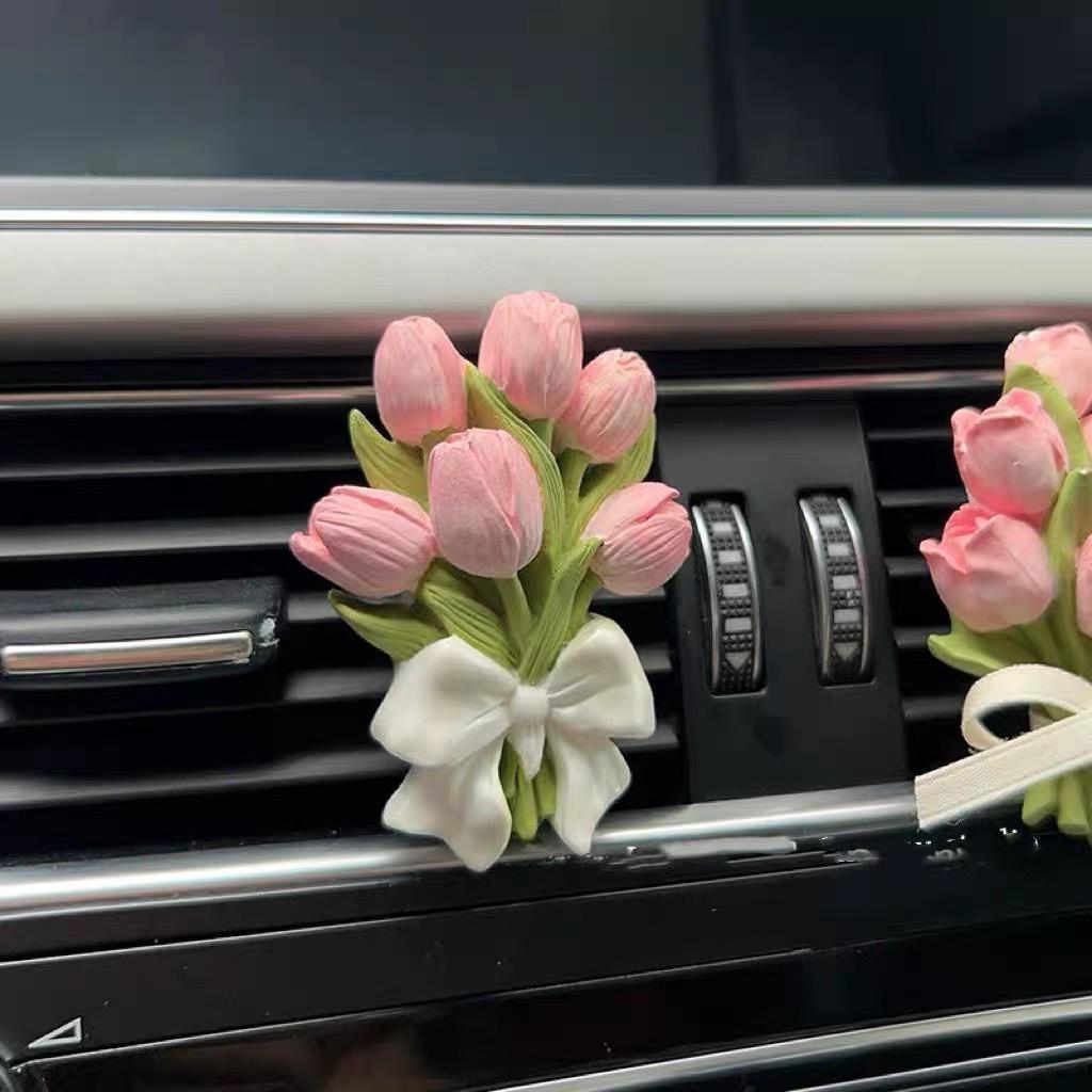 Tulip Hydrangea Car Air Freshener Flower Diffuser - Elegant Stone Car Ornament for Women