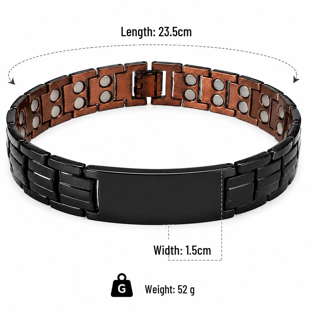 Antique Red Copper Men's Wide Magnet Bracelet - Retro Adjustable Design