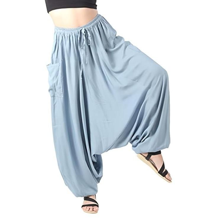 Women Rayon Baggy Summer Loose Pant Wide Leg Elastic Waist Trouser Harem Pant Free