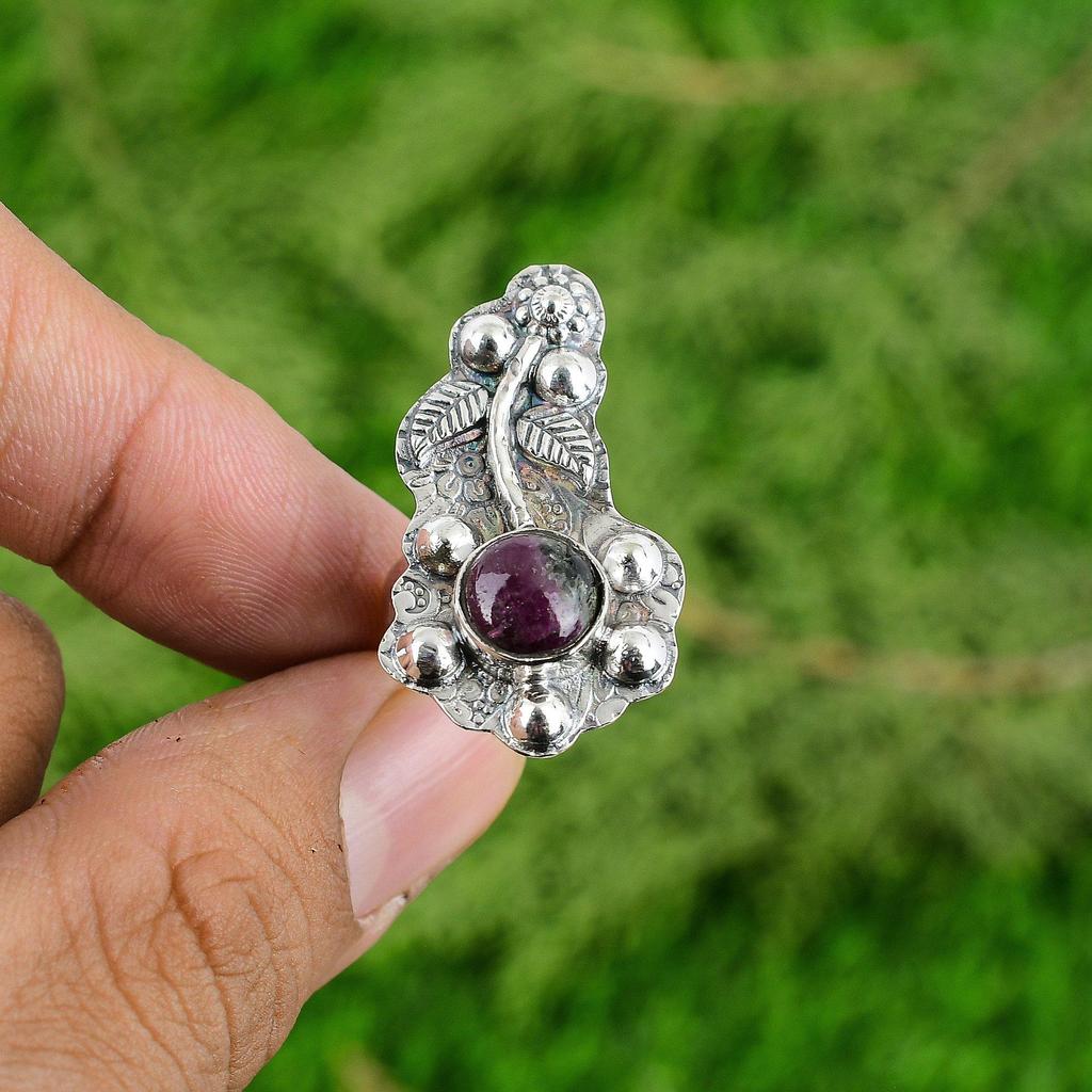 Gift For Her Natural Ruby Zoisite Multi Stone Flower Adjustable Ring 925 Silver