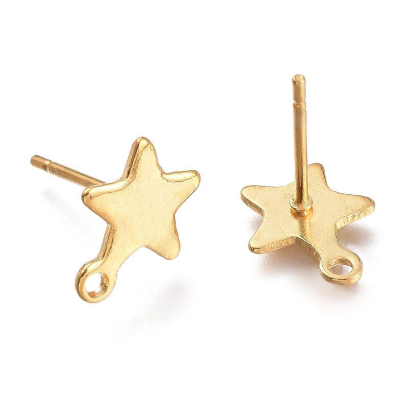 10pcs Gold Color Stainless Steel Moon Star Ear Studs for Earrings Jewelry Making DIY Hole Dangle Charm Earrings Base Accessories
