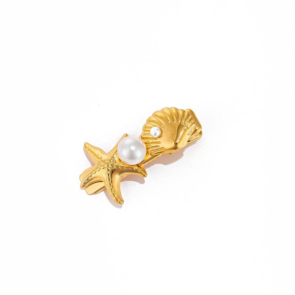 Zinc Alloy Flower and Pearl Hair Clip with Starfish and Shell Design for Women