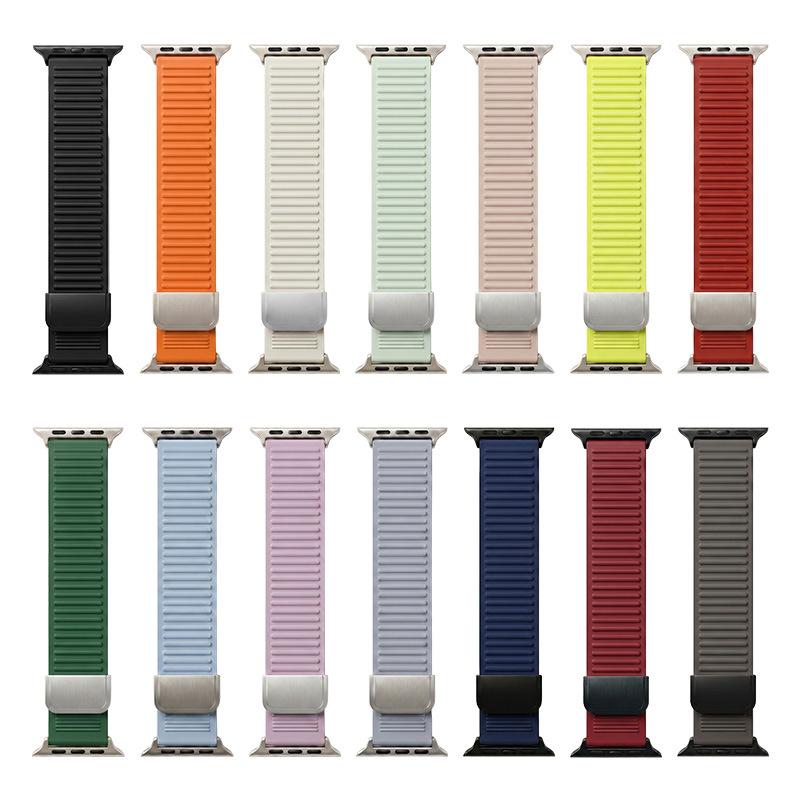 For Apple iWatch 8/9: Mountain Texture Magnetic Loop Silicone Band S11