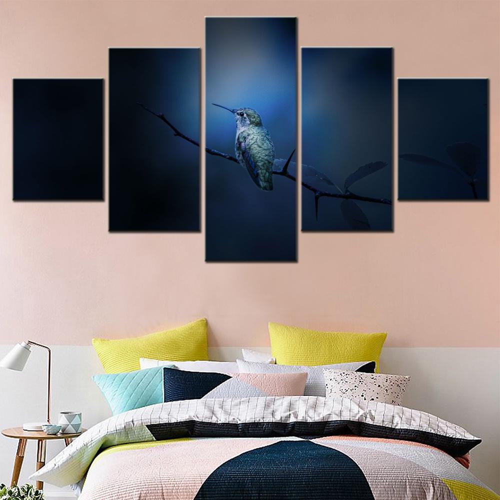 

5 Pieces Animals Camvas Painting Hummingbird Branch Wallpaper Home Decor Wall Arts Modern Modular Picture Print For Living Room 20x35 20x45 20x55cm