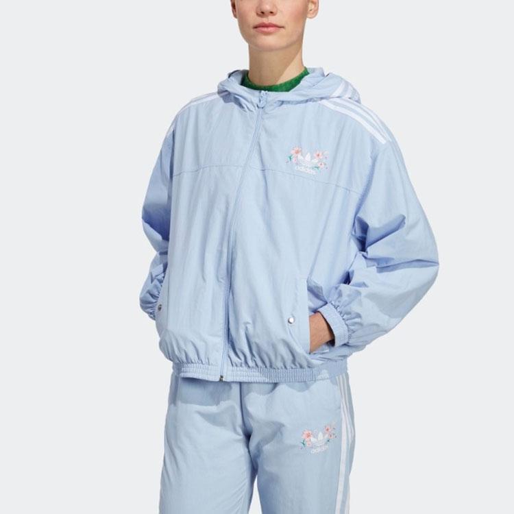 Adidas Originals Trefoil Logo Letter Print Striped Pattern Hooded Jacket Women Jacket Light-Pink Blue IP3769