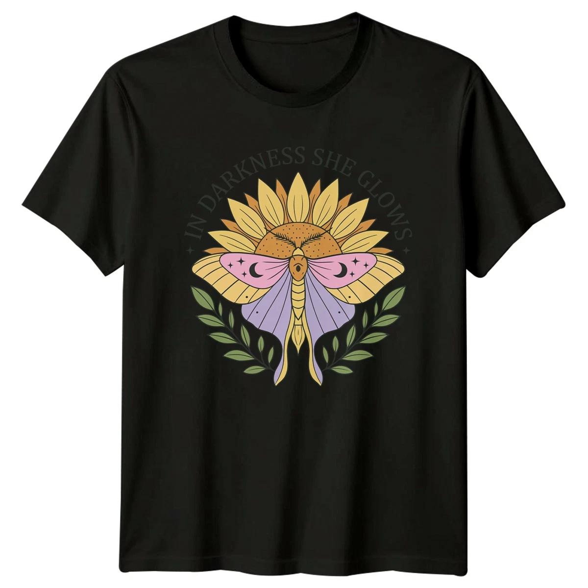 In Darkness She Glows Womens T-Shirt Celestial Moth Mystical Birthday S