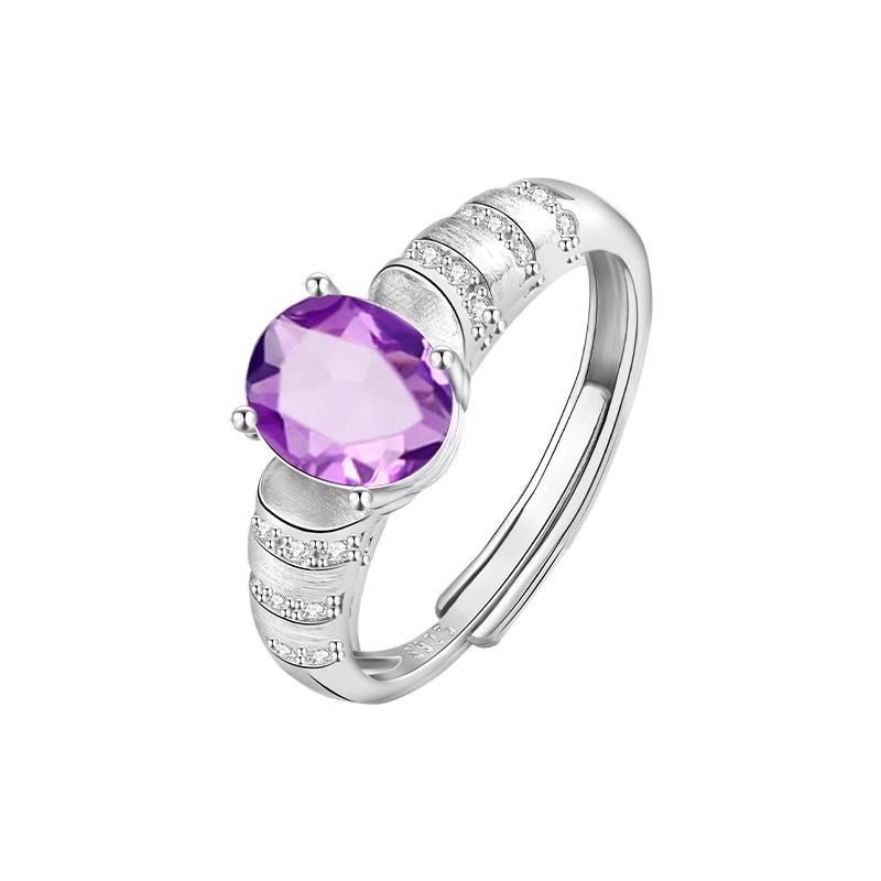 Natural Colored Treasure S925 Sterling Silver Ring for Women's Niche High-end Light Luxury Garnet Topaz Crystal Ring