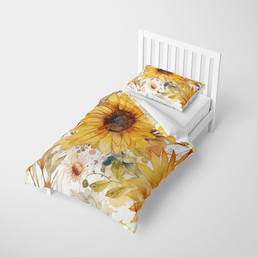 Solros Påslakanset 3D-tryckt Ultrafin Fiber Örngott Nytt Grossist Bekvämt Växt Överkast Sängklädesset