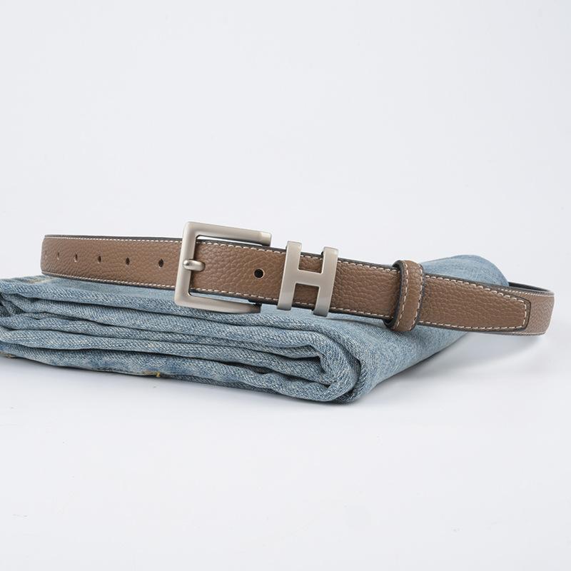 Lychee Pattern First Layer Cowhide Leather Women'S Belt Simple H Women'S Belt With Jeans Casual Pants