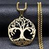 Fashion Tree of Life Round Necklace for Women Men Stainless Steel Gold Color Chain Necklaces Jewelry arbre de vie N3399S02