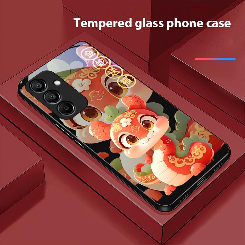New Cartoon Snake For Samsung Galaxy A15 5G 54 4G 51 50 24 35 90 71 12 51 53 52S 80 22 34 Black Tempered Glass Phone Case