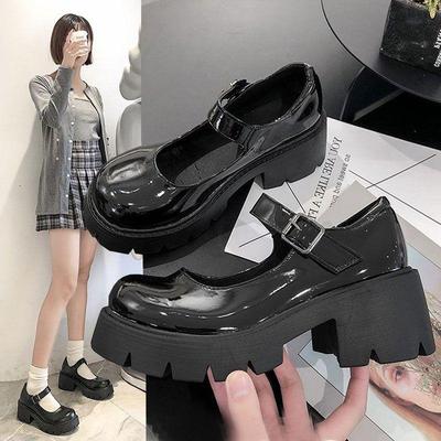 2024 Autumn Women's Mary Jane Leather Shoes - Sweet, Cool French-Japanese Academy Style with Thick Soles; Perfect for Pairing with Skirts.