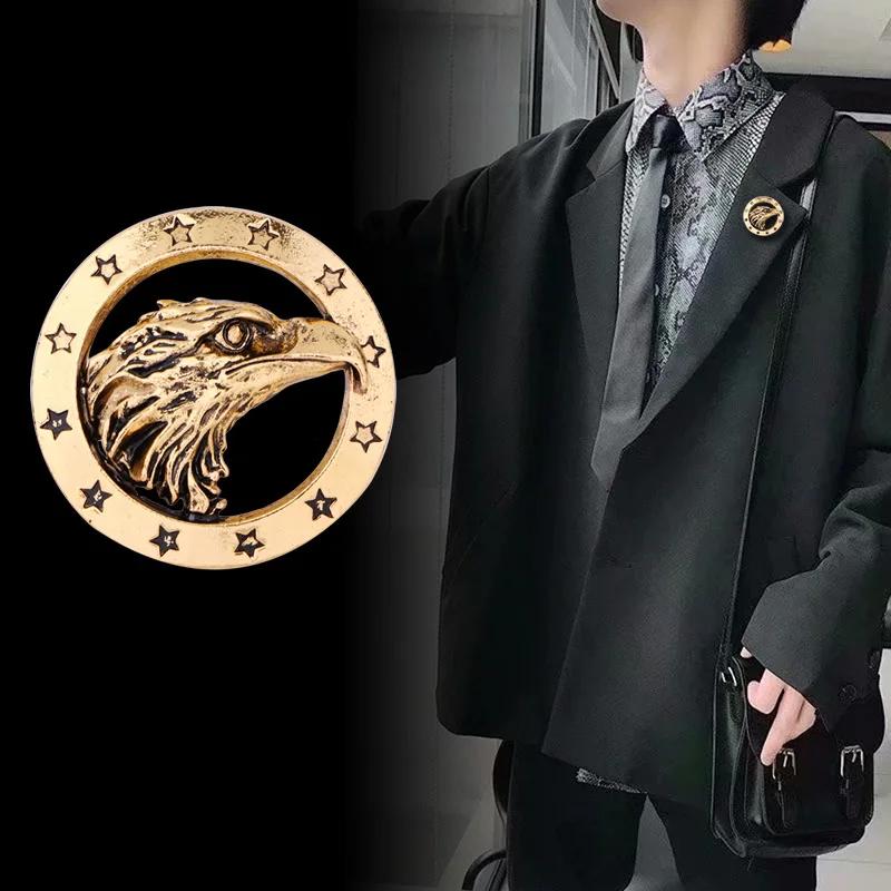 Vintage Animal Eagle Brooch Metal Star Badge Lapel Pins and Brooches for Men Suit Coat Corsage Jewelry Accessories Gifts