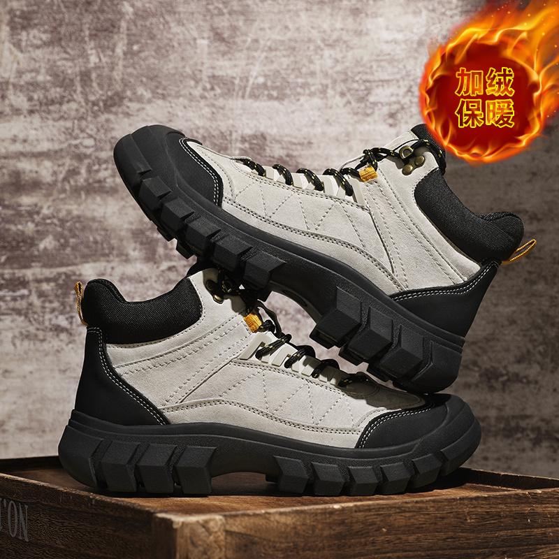 Mens High Top Leather Casual Shoes Fashionable Comfortable Sports Sneakers for Driving Hiking Outdoor Activities