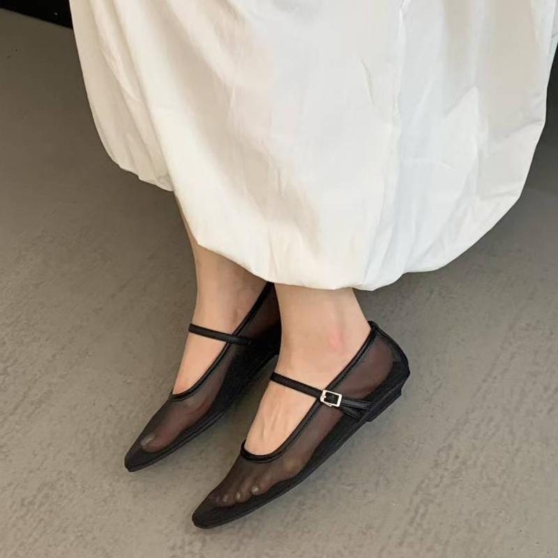 Fashion SUOJIALUN 2025 Autumn Women Red Flat Shoes Fashion Mesh Square Toe Shallow Mary Jane BalletShoes Outdoor Soft Dress Single Shoe