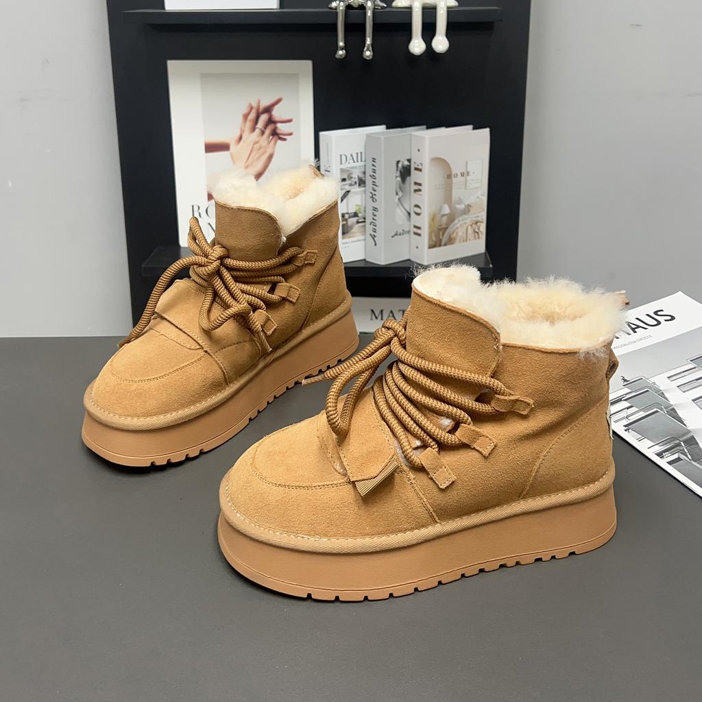 Thick Velvet Warm Snow Boots Women's New Thick-soled Leather Versatile Round-head Snow Boots Cotton Boots Tide