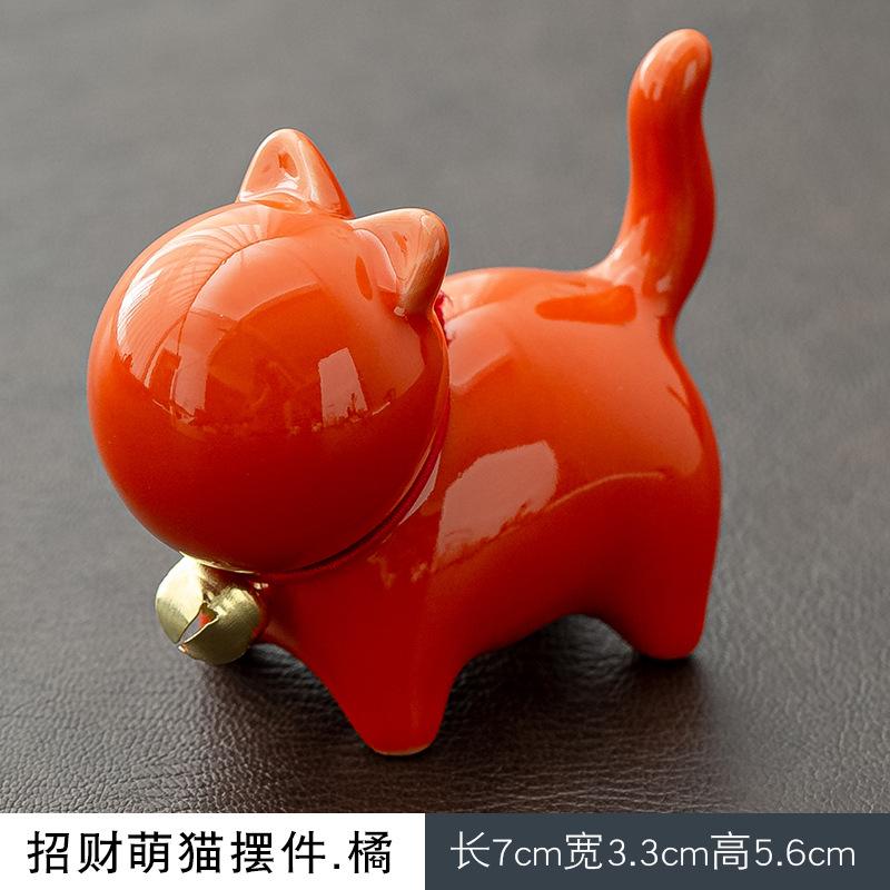 Ceramic Cat Sculpture Cartoon Bell Cats Tea Pet Teaware Accessories Home Office Teatable Micro-landscaping Decoration Pen Holder