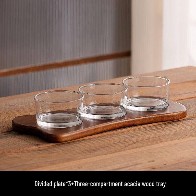 Chinese Style Glass Divided Snack Plate Three Grids