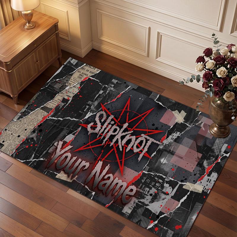 Slipknot Personalized Crystal Velvet Carpet, Customized Name Text Soft Anti‑Slip Rug for Living Room Bedroom