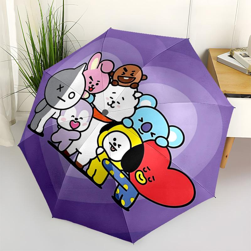 

1pc BT21 Characters Automatic Folding Umbrella - Compact 8-Rib Design, Durable Plastic & Iron, Perfect Gift for Friends & Family, yy250923081